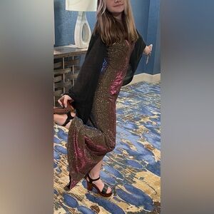 Xtraordinary Gold & Magenta Iridescent Sequin Prom Gown